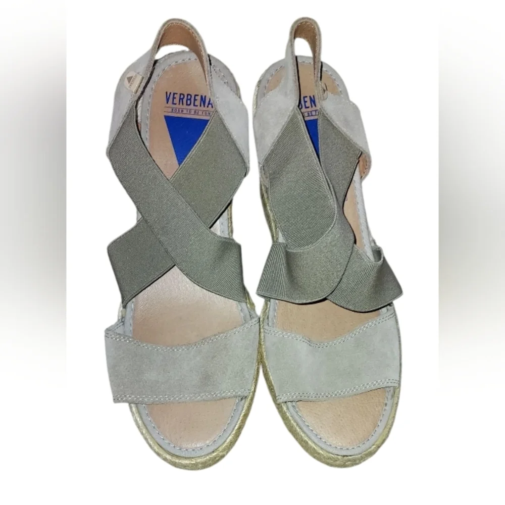 Verbenas Beige Cross Strap Espadrille Wedge Sandals